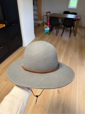 Brixton Gray Wide-Brim Felt Hat with Brown Leather Band
